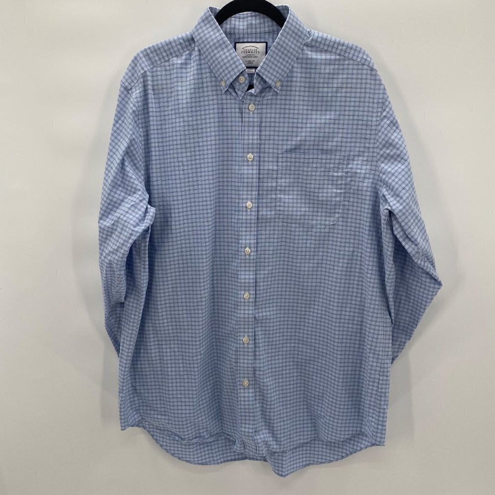 Charles Tyrwhitt Long Sleeve Blue Plaid Shirt Men’s Size 17/35in